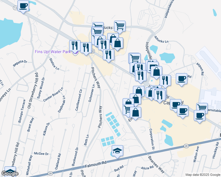 map of restaurants, bars, coffee shops, grocery stores, and more near 805 Bearses Way in Barnstable