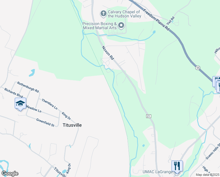 map of restaurants, bars, coffee shops, grocery stores, and more near Dutchess Rail Trail in Poughkeepsie