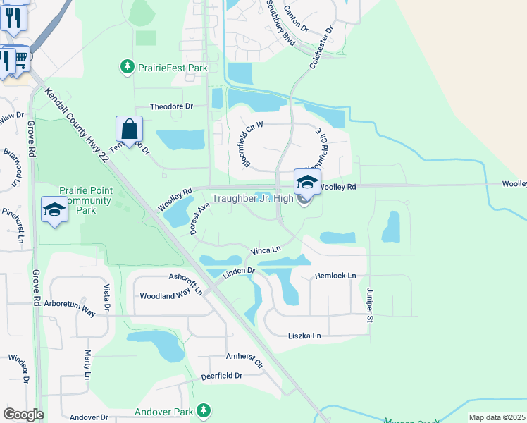 map of restaurants, bars, coffee shops, grocery stores, and more near 121 Dorset Court in Oswego