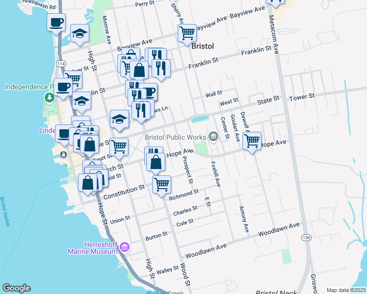 map of restaurants, bars, coffee shops, grocery stores, and more near 50 Mount Hope Avenue in Bristol