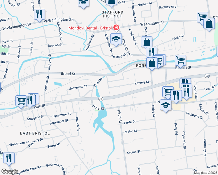 map of restaurants, bars, coffee shops, grocery stores, and more near 66 Broad Place in Bristol