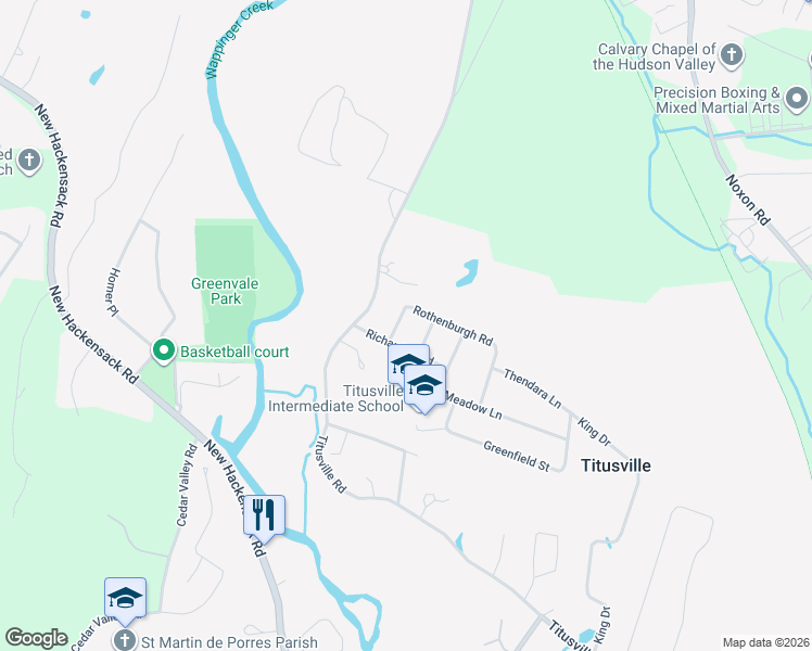 map of restaurants, bars, coffee shops, grocery stores, and more near 9 Jefferson Road in Poughkeepsie