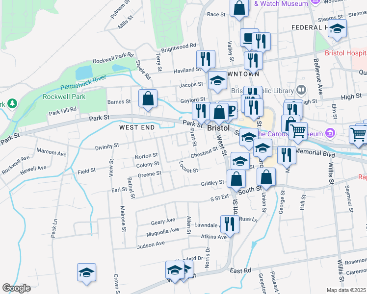 map of restaurants, bars, coffee shops, grocery stores, and more near 37 Hillside Place in Bristol