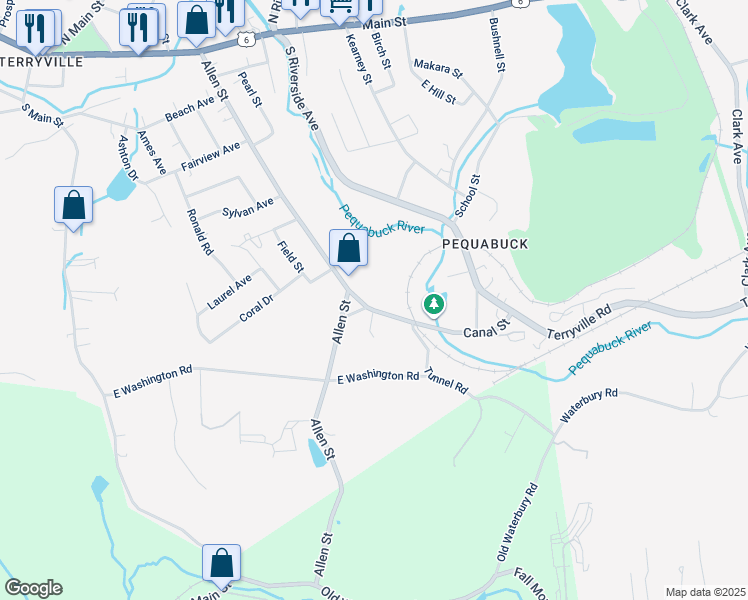 map of restaurants, bars, coffee shops, grocery stores, and more near 65 Canal Street in Plymouth