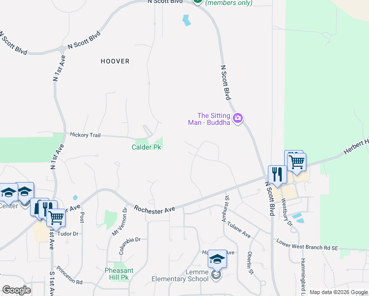 map of restaurants, bars, coffee shops, grocery stores, and more near 2867 Hickory Trail in Iowa City
