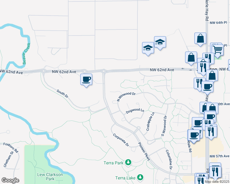 map of restaurants, bars, coffee shops, grocery stores, and more near Ceres Circle in Johnston