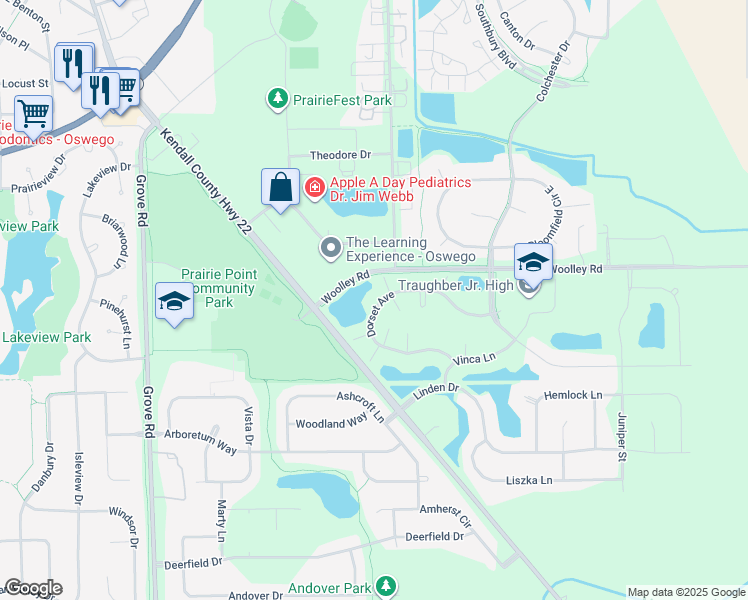map of restaurants, bars, coffee shops, grocery stores, and more near 215 Dorset Avenue in Oswego