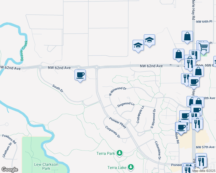 map of restaurants, bars, coffee shops, grocery stores, and more near Ceres Circle in Johnston
