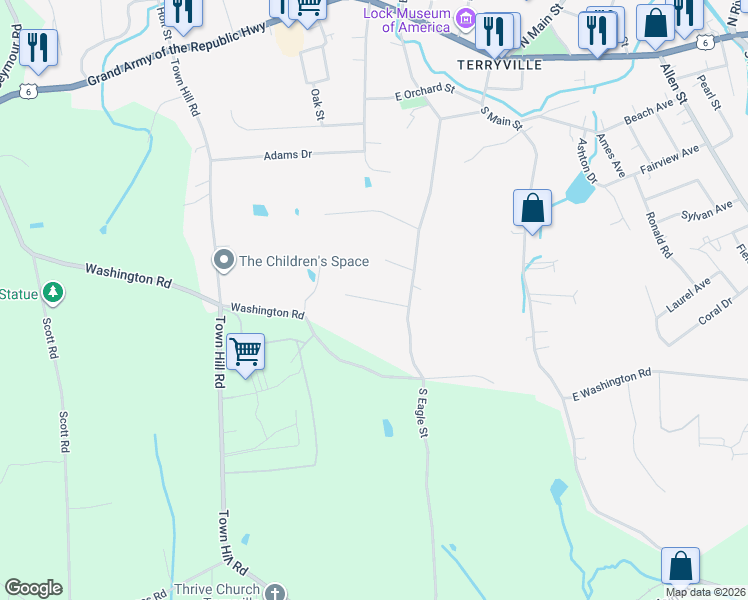 map of restaurants, bars, coffee shops, grocery stores, and more near 21 North Higgins Street in Plymouth
