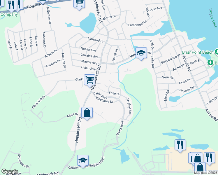 map of restaurants, bars, coffee shops, grocery stores, and more near 9 Enzo Drive in Coventry
