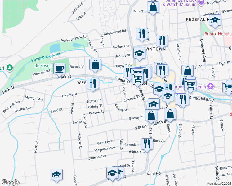 map of restaurants, bars, coffee shops, grocery stores, and more near 96 Chestnut Street in Bristol