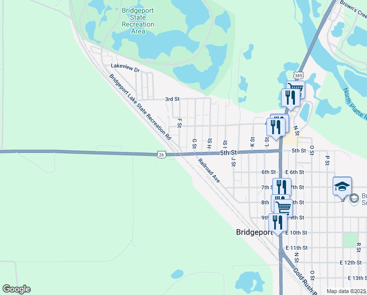 map of restaurants, bars, coffee shops, grocery stores, and more near 427-463 F Street in Bridgeport