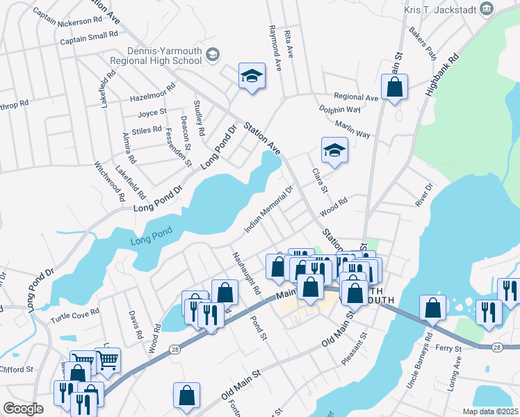 map of restaurants, bars, coffee shops, grocery stores, and more near 117-125 Indian Memorial Drive in Yarmouth