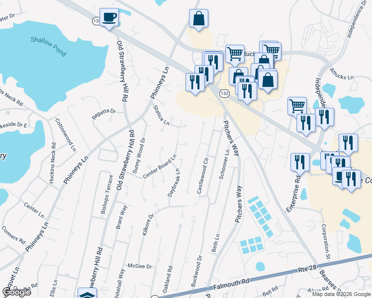 map of restaurants, bars, coffee shops, grocery stores, and more near 18 Seafarer Lane in Barnstable