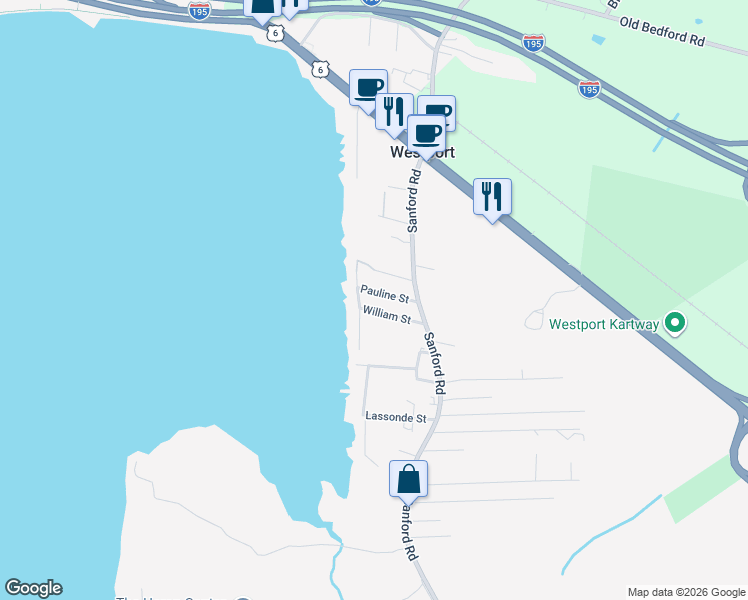 map of restaurants, bars, coffee shops, grocery stores, and more near 12 Dionne Street in Westport