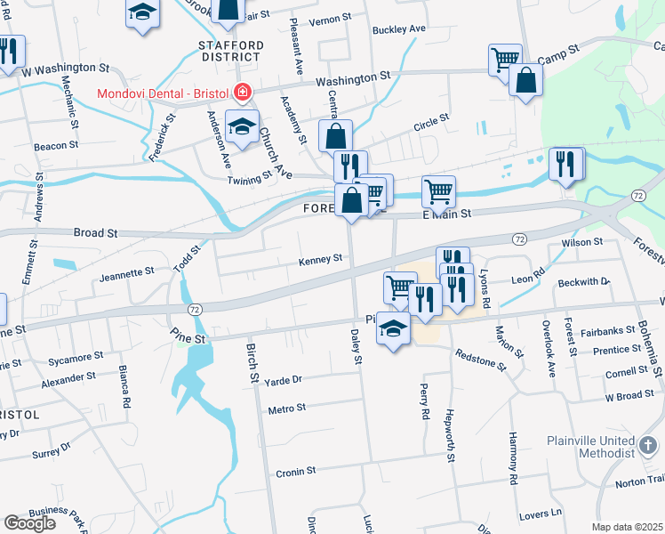 map of restaurants, bars, coffee shops, grocery stores, and more near 18 Kenney Street in Bristol