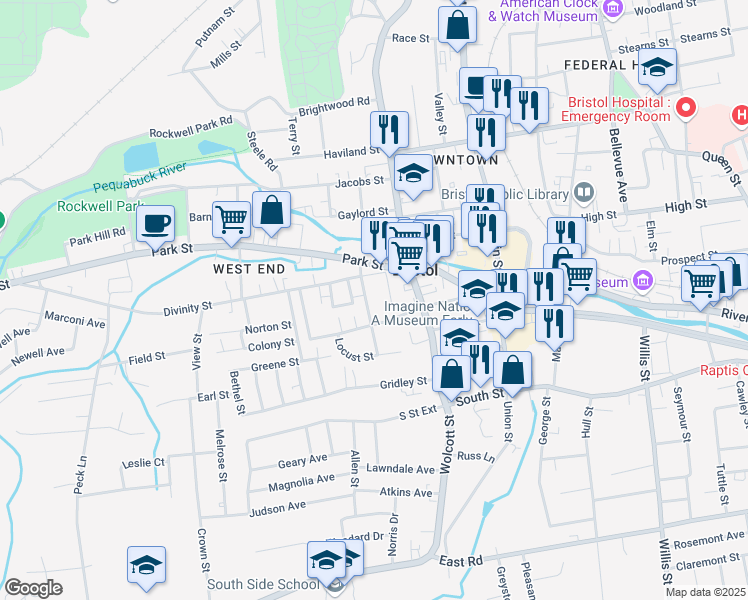 map of restaurants, bars, coffee shops, grocery stores, and more near 13 Landry Street in Bristol