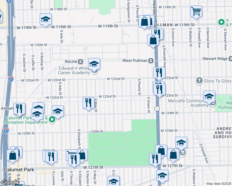 map of restaurants, bars, coffee shops, grocery stores, and more near 12224 South Carpenter Street in Chicago