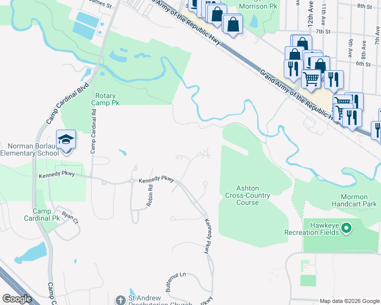 map of restaurants, bars, coffee shops, grocery stores, and more near 47 Crabapple Ct in Iowa City