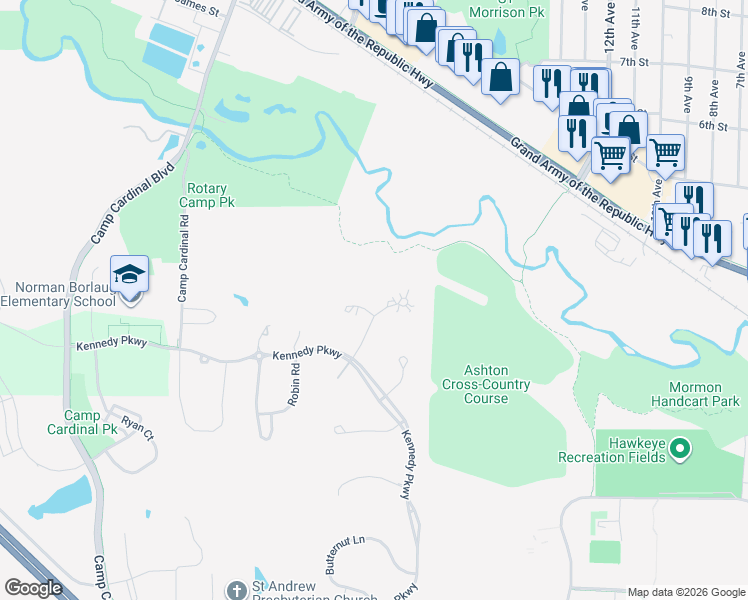map of restaurants, bars, coffee shops, grocery stores, and more near 47 Crabapple Ct in Iowa City