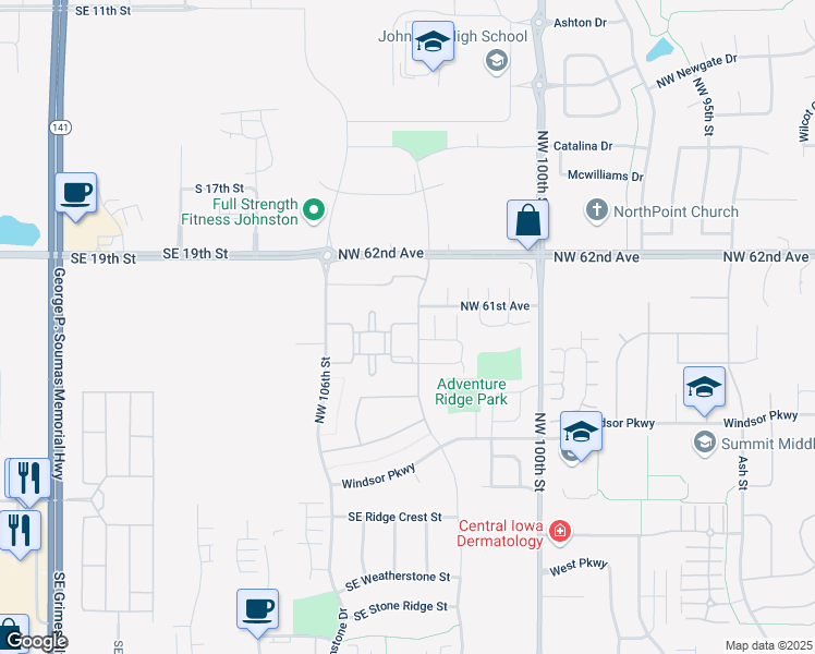 map of restaurants, bars, coffee shops, grocery stores, and more near 10320 Norfolk Court in Johnston