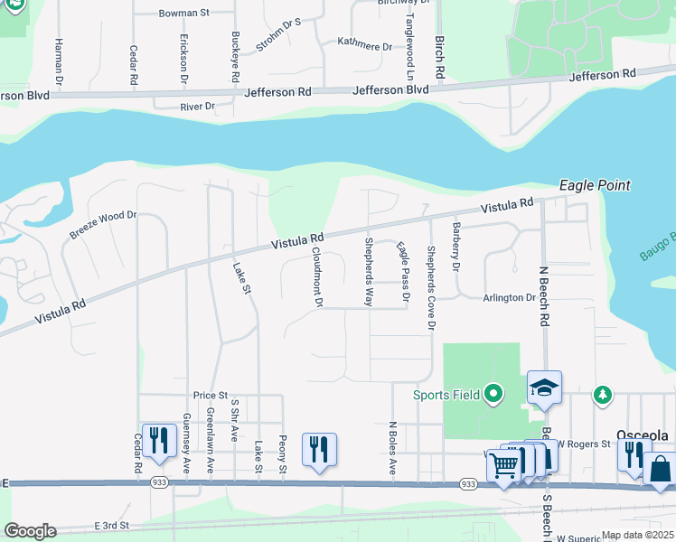 map of restaurants, bars, coffee shops, grocery stores, and more near 1603 Loveland Pass Ct in Osceola