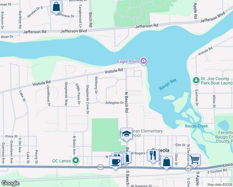 map of restaurants, bars, coffee shops, grocery stores, and more near 69-85 Beverly Court in Osceola
