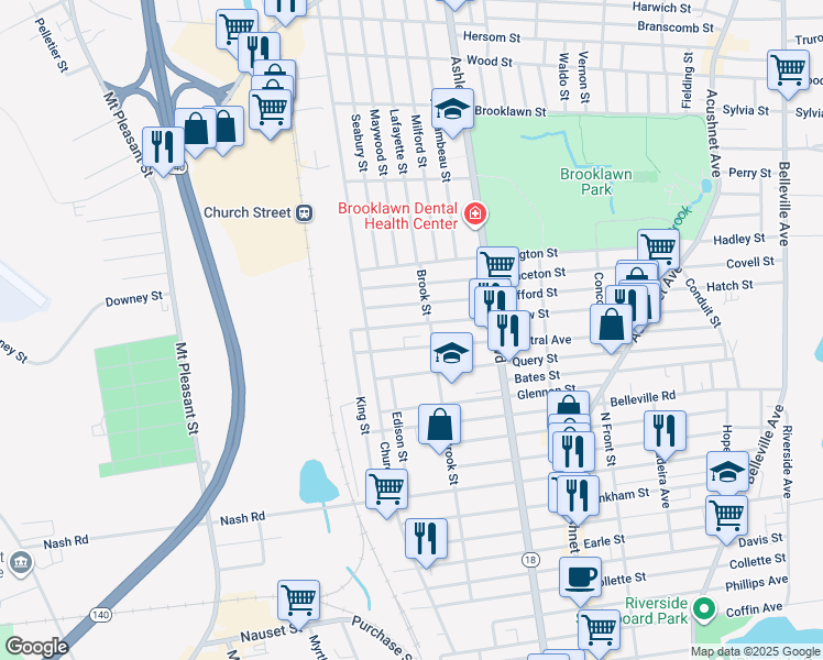 map of restaurants, bars, coffee shops, grocery stores, and more near 270 Clifford Street in New Bedford