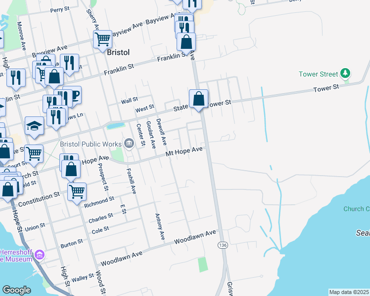 map of restaurants, bars, coffee shops, grocery stores, and more near 4 Milford Street in Bristol