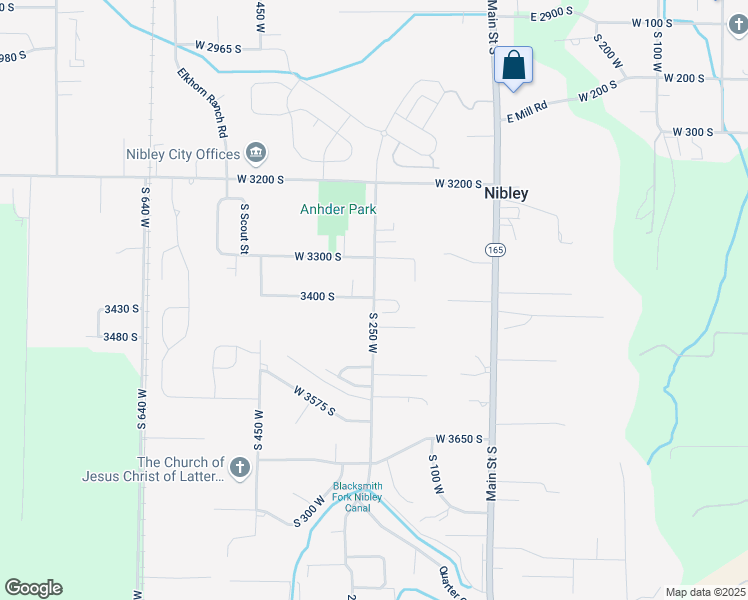 map of restaurants, bars, coffee shops, grocery stores, and more near 3400 South 250 West in Nibley