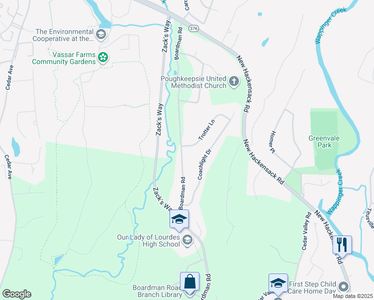map of restaurants, bars, coffee shops, grocery stores, and more near 80 Boardman Road in Poughkeepsie