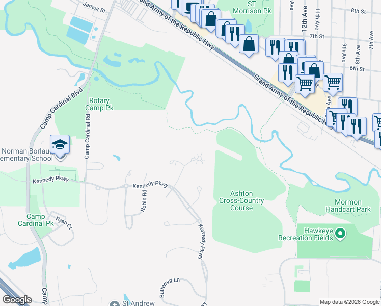 map of restaurants, bars, coffee shops, grocery stores, and more near 47 Crabapple Court in Iowa City
