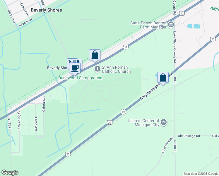 map of restaurants, bars, coffee shops, grocery stores, and more near Douglas Loop in Chesterton