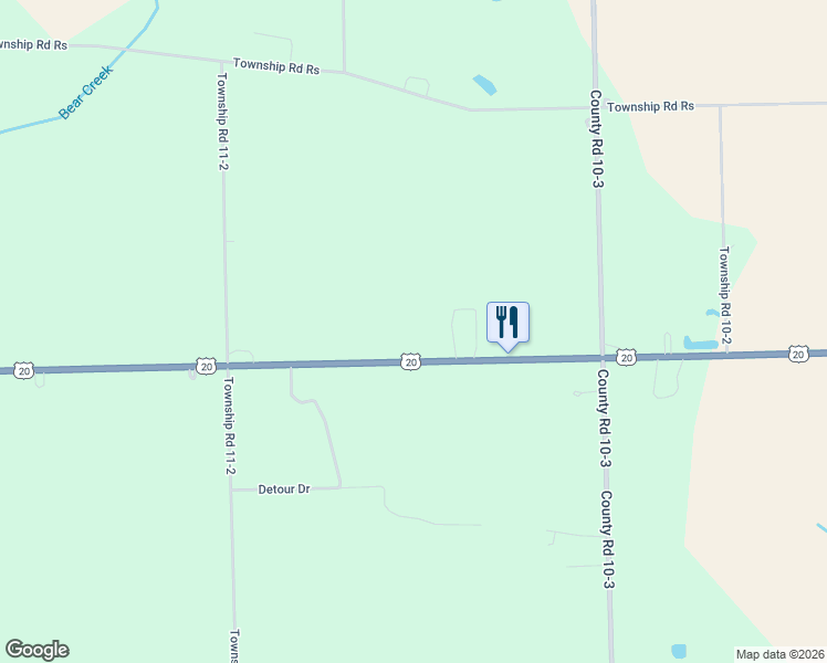 map of restaurants, bars, coffee shops, grocery stores, and more near 11120 U.S. 20 in Lyons