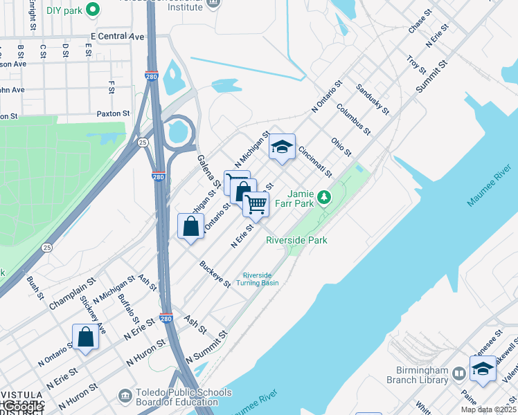 map of restaurants, bars, coffee shops, grocery stores, and more near 2015 Chase St in Toledo