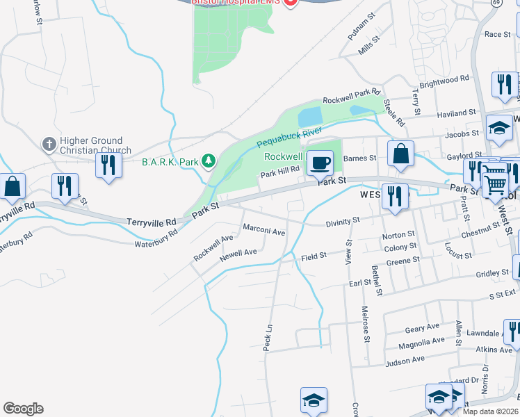 map of restaurants, bars, coffee shops, grocery stores, and more near 403 Park Street in Bristol