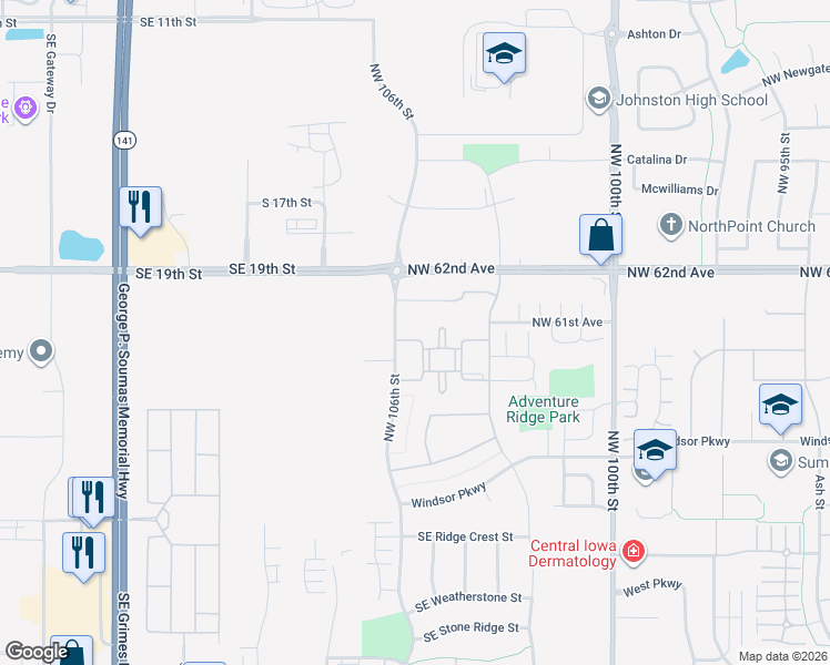 map of restaurants, bars, coffee shops, grocery stores, and more near 10535 Norfolk Court in Johnston