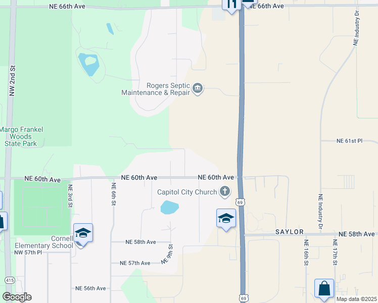 map of restaurants, bars, coffee shops, grocery stores, and more near 6075 Northeast 10th Street in Des Moines