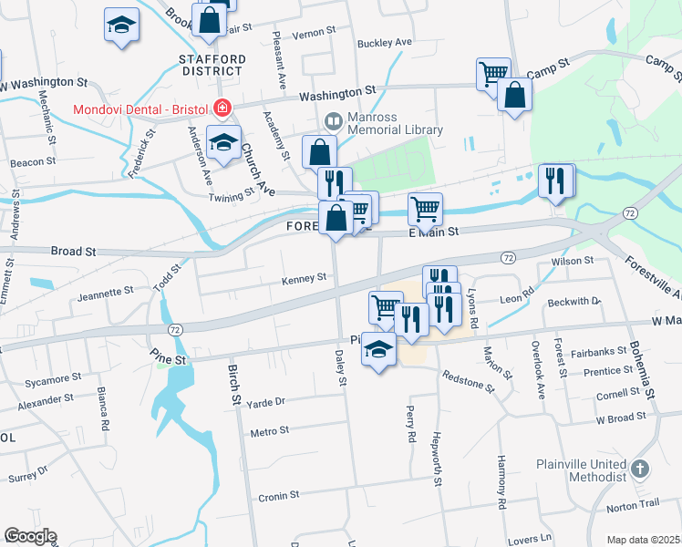 map of restaurants, bars, coffee shops, grocery stores, and more near 82 Central Street in Bristol
