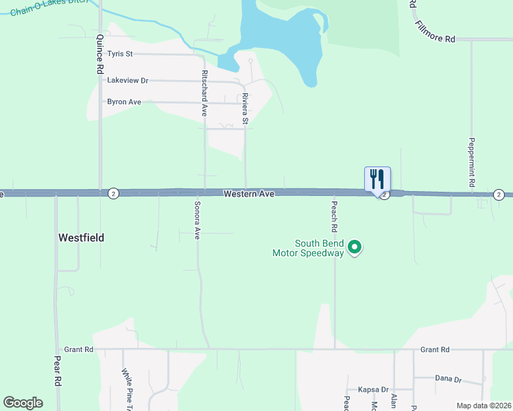 map of restaurants, bars, coffee shops, grocery stores, and more near 25968 Western Avenue in South Bend