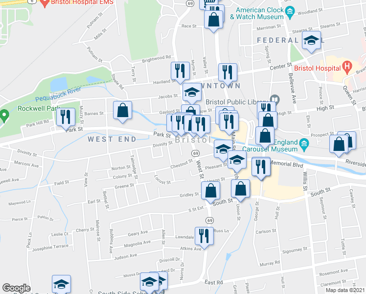 map of restaurants, bars, coffee shops, grocery stores, and more near 13 Landry Street in Bristol