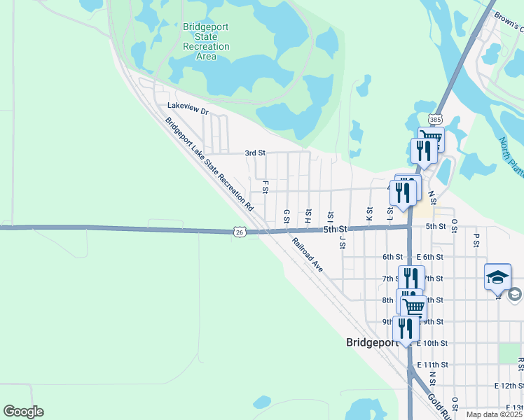 map of restaurants, bars, coffee shops, grocery stores, and more near 427 F Street in Bridgeport