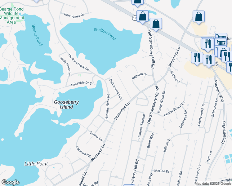 map of restaurants, bars, coffee shops, grocery stores, and more near 104 Cottonwood Lane in Barnstable