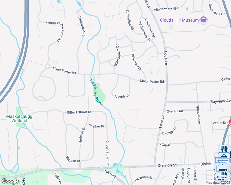 map of restaurants, bars, coffee shops, grocery stores, and more near 157 Joseph Court in Warwick