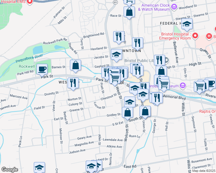 map of restaurants, bars, coffee shops, grocery stores, and more near 13 Landry Street in Bristol
