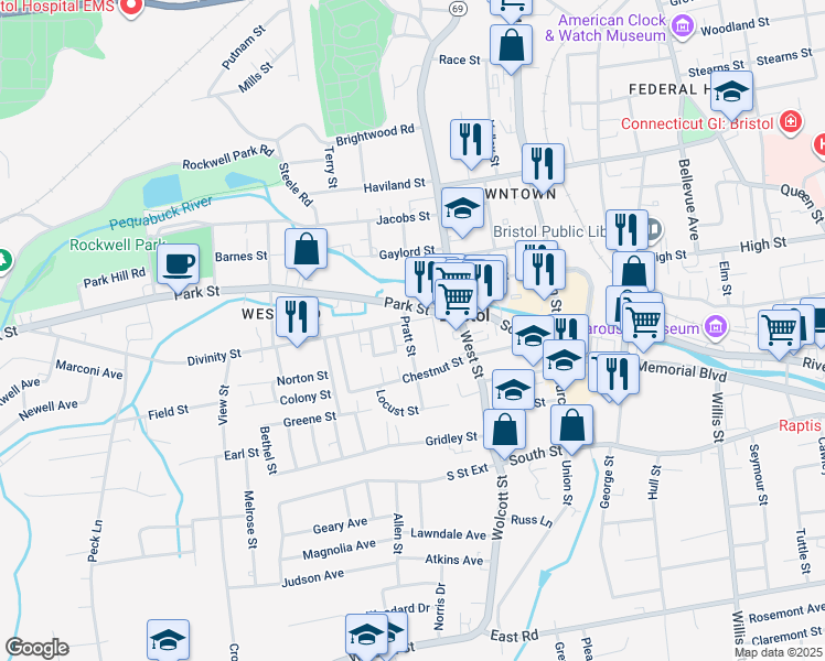 map of restaurants, bars, coffee shops, grocery stores, and more near 13 Landry Street in Bristol