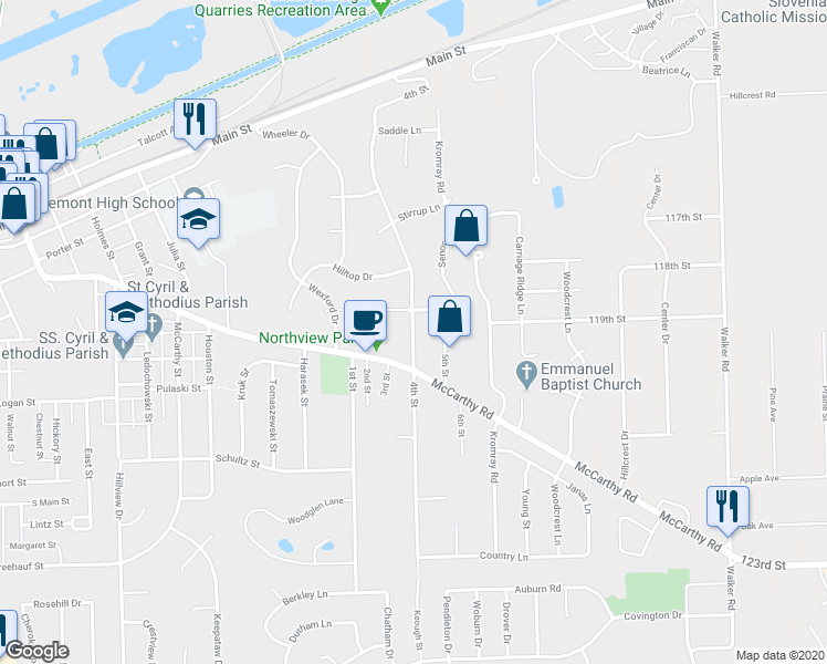 map of restaurants, bars, coffee shops, grocery stores, and more near in Lemont