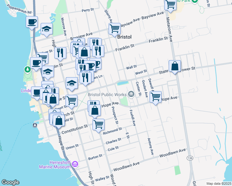 map of restaurants, bars, coffee shops, grocery stores, and more near 24 2nd School Street in Bristol