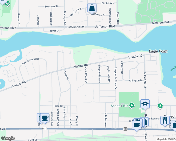 map of restaurants, bars, coffee shops, grocery stores, and more near 1603 Loveland Pass Court in Osceola