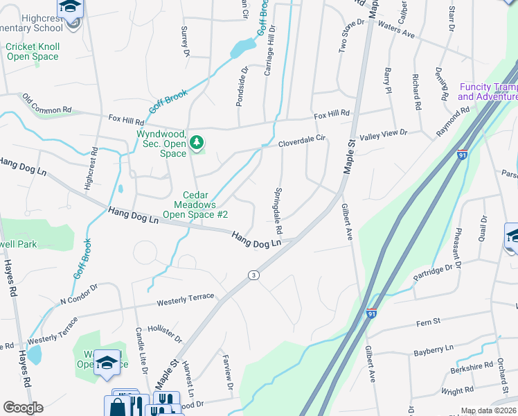 map of restaurants, bars, coffee shops, grocery stores, and more near 35 Cross Hill Road in Wethersfield